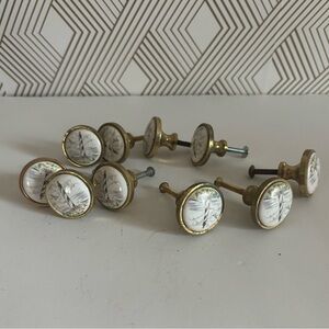 Lot of 10  Metal and ceramic drawer/cabinet pulls gold lighthouse